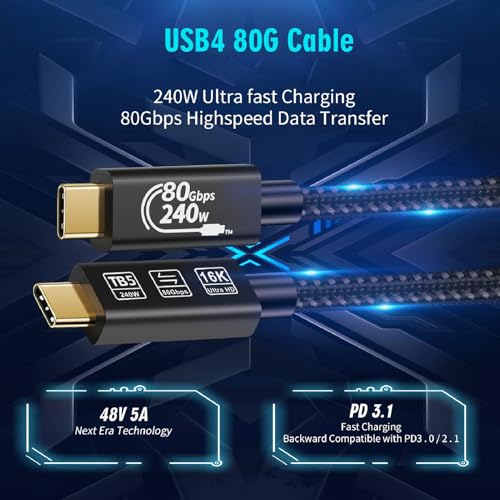 Cable USB 4 de 80 Gbps Tipo C a Tipo C de 3,3 pies para portátiles 4