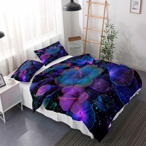 Parure de lit florale bleu violet pour cocooning et chambre d'adolescente