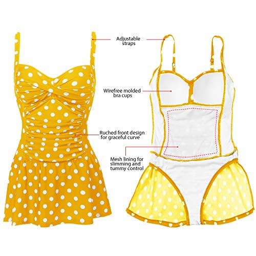 Joyaria Womens Tummy Control One Piece Swimsuit with Skirt Retro Swimdress2