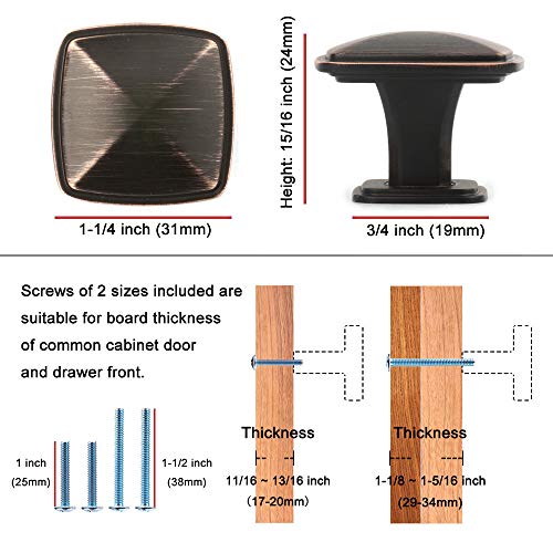 KOOFIZO Stepped Square Cabinet Knob - Black Pull Handle (31mm / 1.2 Inch), 10-Pack for Kitchen Cupboard Door, Bedroom Dresser Drawer, Bathroom Wardrobe Hardware
