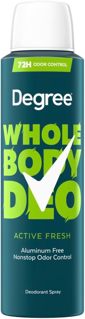 Degree Men Whole Body Deodorant Spray for Men, Active Fresh Scent, Aluminum Free 72H Odor Protection 4 oz