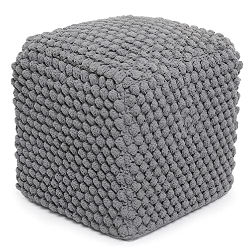 Birdrock Home Buds Pouf Foot Stool Ottoman - Knit Bean Bag Floor Chair - Cotton Braided Cord - Great For The Living Room, Bedroom And Kids Room - Small Furniture (Grey - Buds) #TOP12