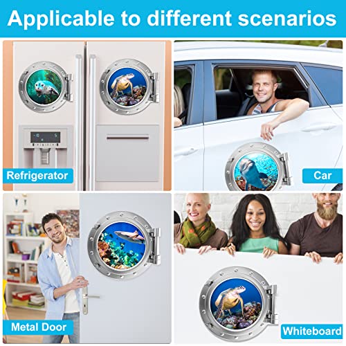 4 Pcs 9.8 Inch Cruise Porthole Magnets Beach Cruise Door Magnet Sea Turtle Shark Seal Dolphin Ocean Animals World Under Sea Decor For Carnival Refrigerator Car Door #TOP5