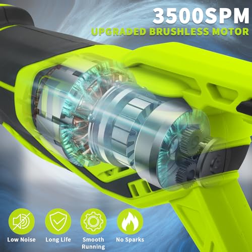 RYOJEGK 21V Cordless Reciprocating Saw, Brushless 27mm Saw with 2 x 4.0Ah Battery & 12 Saw Blades, 3500 SPM Power Cordless Saw, Tool-Free Blade Change recíproca for Wood & Metal Cutting - Thumbnail 3
