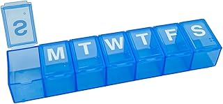 Amazon Basic Care Weekly Pill Organizer, 7-Day, Medium Compartments, Medicine Box, Blue