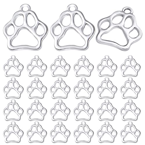 BronaGrand 100pcs Silver Dog Paw Print Charms Zinc Alloy Animal Cat Bear Footprint Pendants Lovely Bear Charms Jewelry Making Accessories for DIY Crafts Bracelets Necklaces