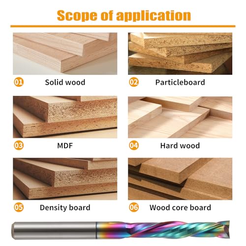 Trvoxviq Spiral Router Bits CNC End Mill, 6mm Shank Up Down Cut Compression Bit with DLC Coating, Durable Tungsten Steel CNC Bits Milling Cutter Tools for Woodworking Engraving Grooving(6x25mm, 2PCS) - Image 6