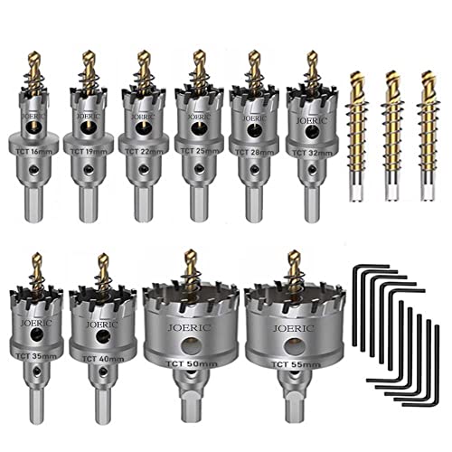 Joeric 10 Piece Carbide Hole Saw Kit, Hole Cutter Set With 3 Extra Titanium-Plated Pilot Drill Bits,5/8"- 2-5/32" Inch Hole Cutter Set For Metal, Stainless Steel, Iron, Wood, Plastic #TOP18