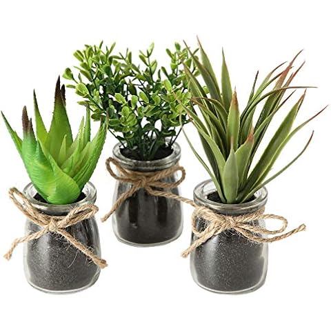 Spetebo Planta artificial en cristal pequeño, juego de 3 unidades Cover