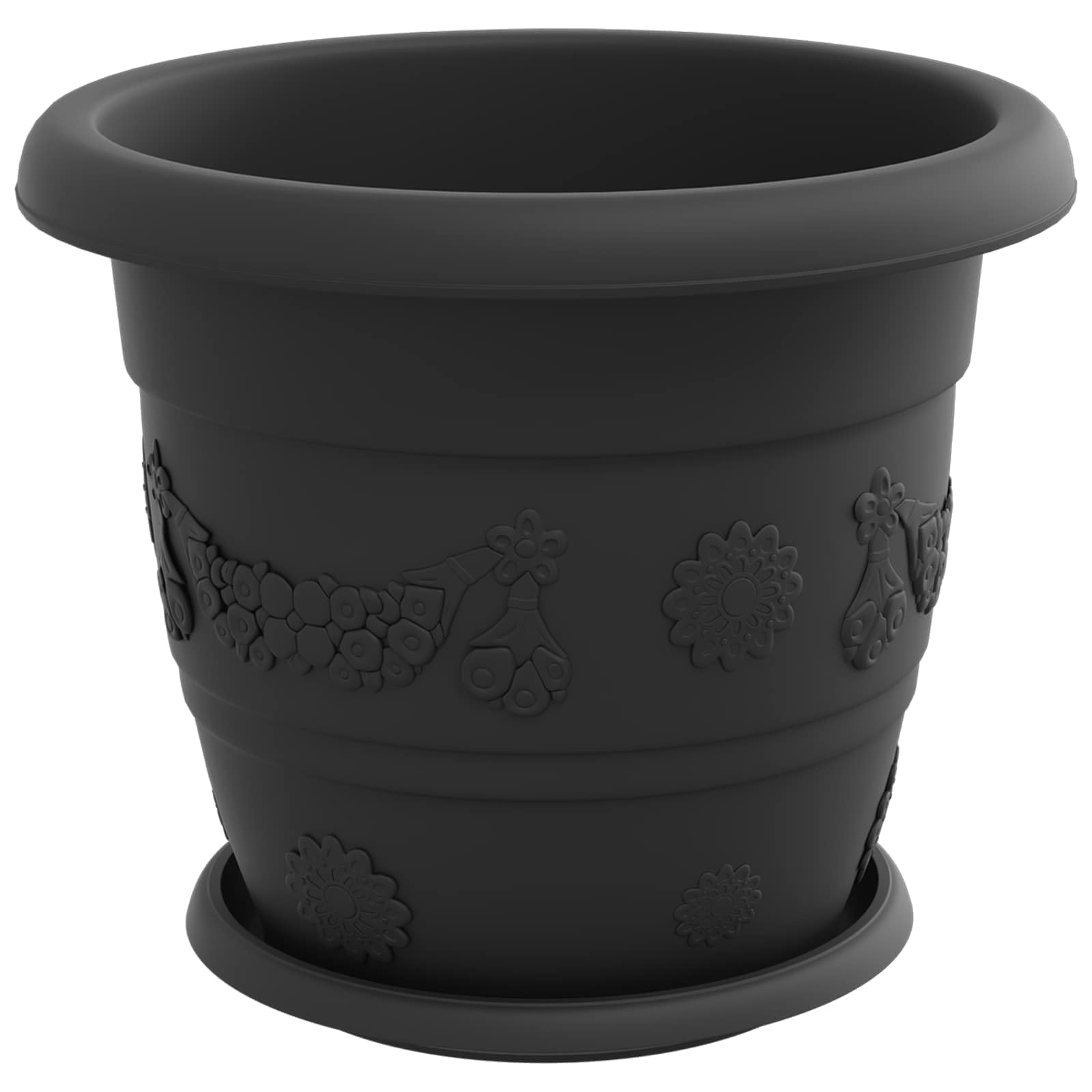 24er Set Blumentöpfe Schwarz Ø 30 x 25 cm, Runde Pflanzgefäße aus Kunststoff für Innen und Außen, Moderne Pflanzkübel mit Entwässerungslöchern für Garten Balkon und Terrasse