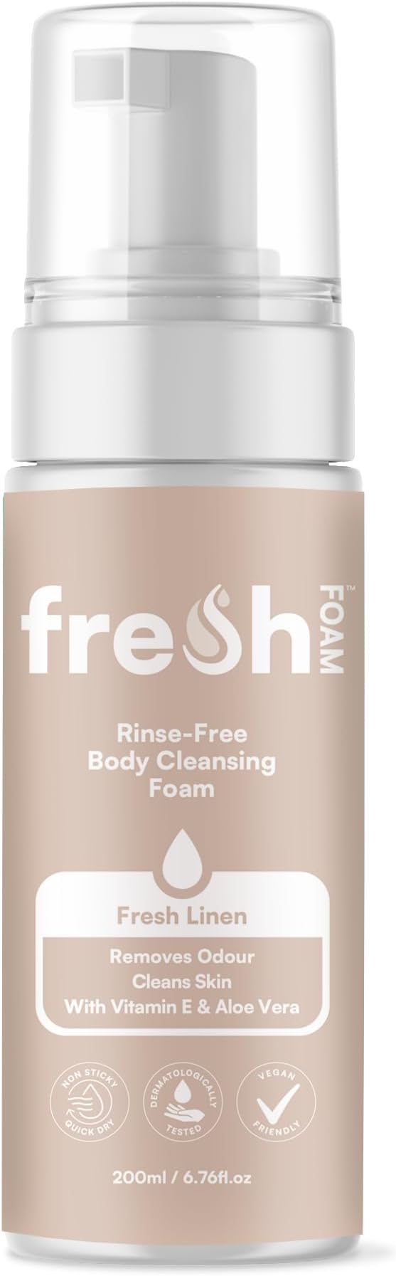 FreshWipes Rinse Free Foaming Body Wash 200ml - Gentle Cleansing & Odour-Eliminating - Suitable for Sensitive Skin - No Water No Rinse Ideal for Disability, Post Operation, Festival & Camping