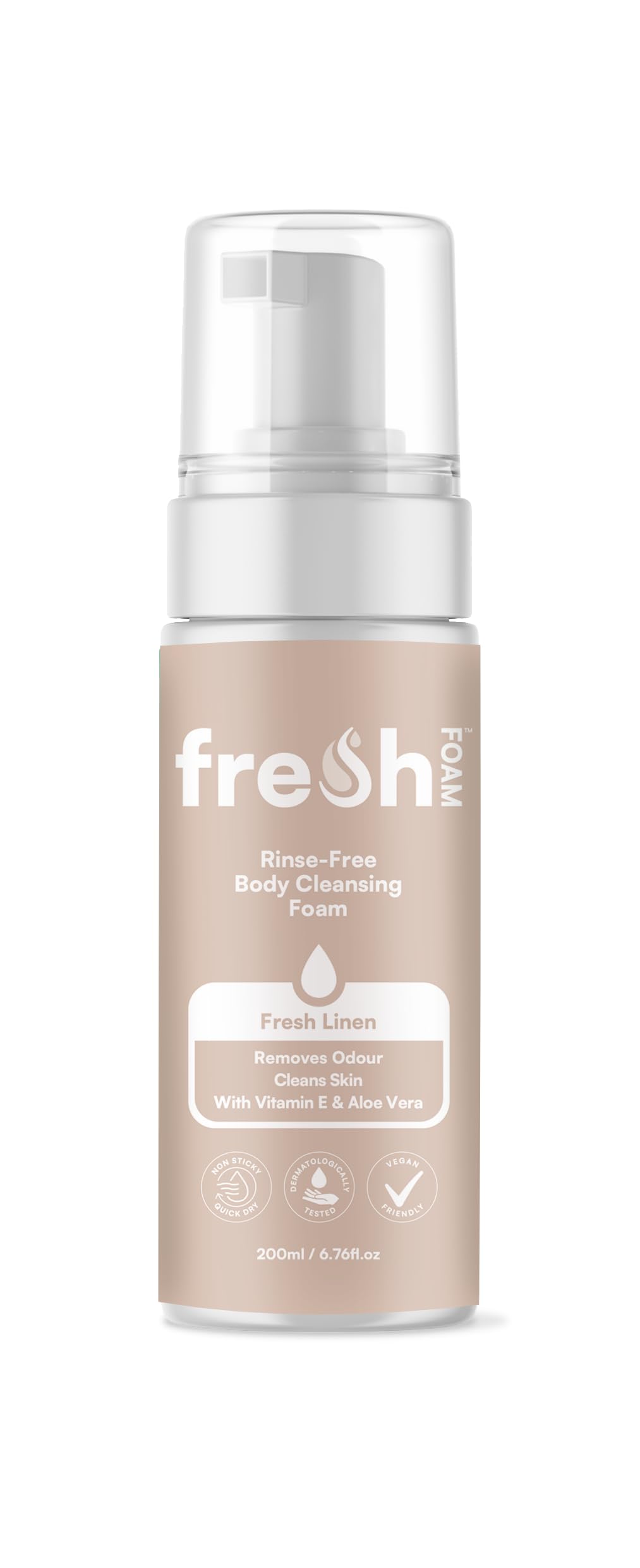 FreshWipes Rinse Free Foaming Body Wash 200ml - Gentle Cleansing & Odour-Eliminating - Suitable for Sensitive Skin - No Water No Rinse Ideal for Disability, Post Operation, Festival & Camping