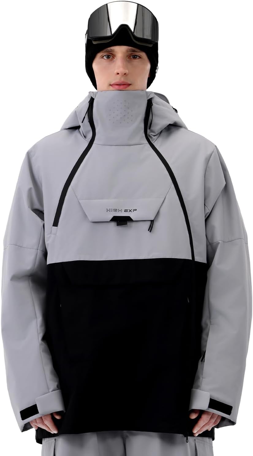 HIGH EXPERIENCE Mens Ski Jacket 3L Snowboard Anorak Coat Baggy Snow Pullover Hooded Waterproof Windproof Insulated Winter