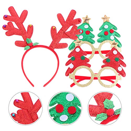 STOBOK 4 PeÃ§as de Tiaras de Natal Ã“culos de Natal Com Moldura de Chifre de Rena ChapÃ©us Fantasia