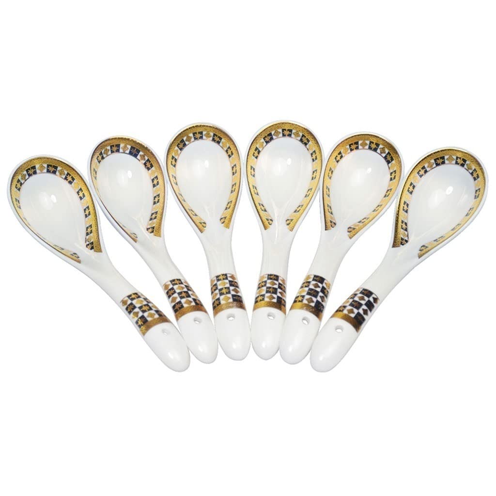 Cucharas de Sopa Cucharas de Postre Cuchara de Sopa asiática 3 Piezas Cuchara de Sopa China Tangshan Porcelana Estilo Europeo Relieve Oro Hueso China Vajilla Cucharas de té(B)