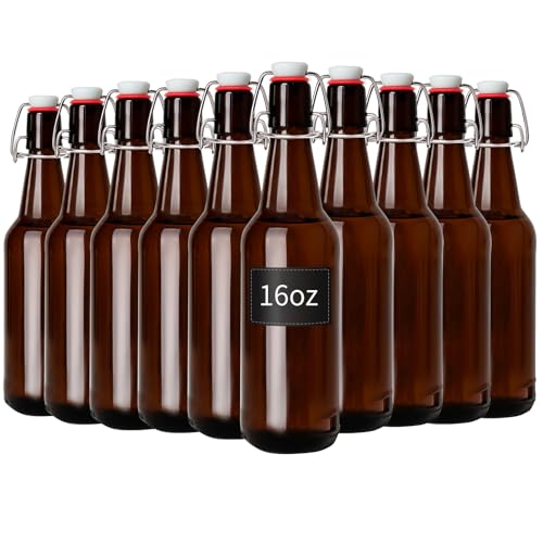 Zelomithe 16oz Amber Glass Bottles with Airtight...