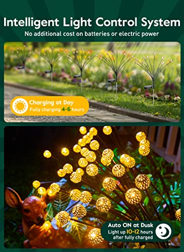 4 Pack 10 Led Solar Garden Lights - Moroccan Solar Firefly Lights With 2 Lighting Mode, Sway By Wind, Waterproof Solar Decorative Lights, Solar Outdoor Lights For Yard Walkway Decoration, Warm White #TOP2