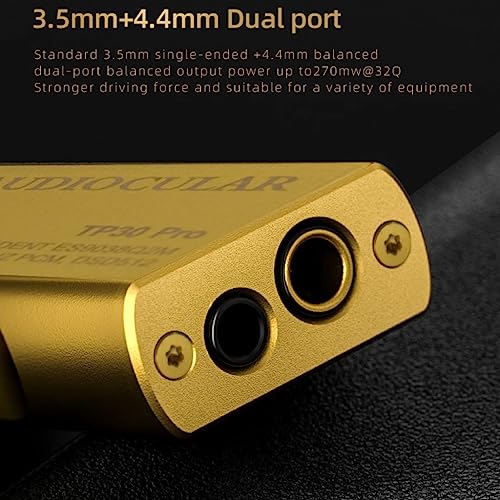 Image of AUDIOCULAR TP30 Pro Portable USB Amp & DAC with Dual Headphone Output | ES9038Q2M Chipset | DSD 512 | 32-Bit /768KHZ PCM | USB-C Input | External Sound Card (With Lighting Cable)