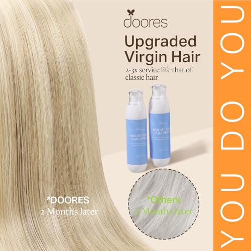 Image of DOORES Clip-in Hair Extensions, Dark Blonde Highlighted Bleach Blonde 80g 7pcs 12 Inch, Seamless Clip-in Real Human Hair Skin Weft Straight Invisi Edge Extensions