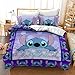 SMNVCKJ - Set di biancheria da letto con federe, fantasia di Stitch, 3D, 100% microfibra, spessa e morbida, adatta per bambini e bambine (10, per letto singolo, 140 × 210 cm)