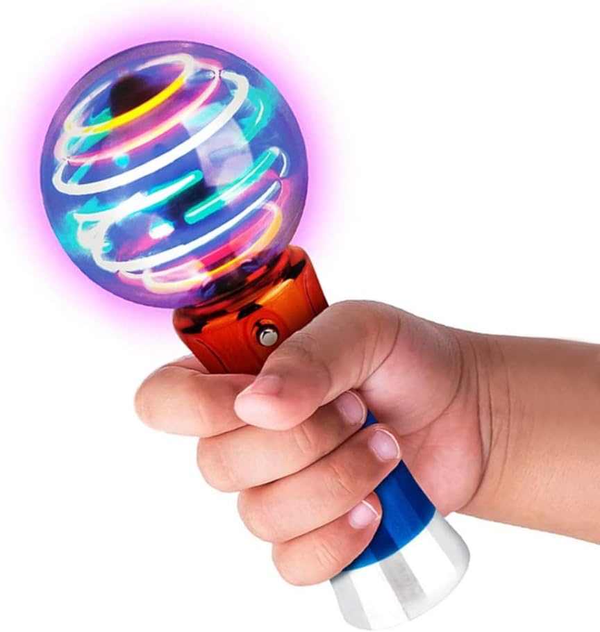 7.5" 3D Light Up Spinning Ball,Luminous Ball Toy Stick Flashing,Sensory Toys for Autism,Multi Coloured LED Wand Rotating LED Toys Wand Fun Birthday Party Favor for Kids
