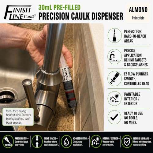 Image of Finish Line Caulk 30mL Pre-Filled Precision Caulk Applicator Almond 5-Pack | Clean, Controlled Application with Less Mess and Rework