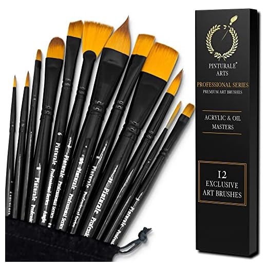 Pinturale Pinceles Pintura Acrilica y Oleo | Acrylic & Oil Masters | Set 12 Pinceles Profesionales Para Artistas | Fabricados a Mano | Estuche