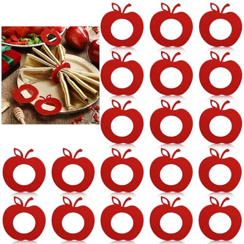 Funnymoom 20 Pcs Rosh Hashanah Decoration Napkin Rings Red Apple Ornament Jewish New Year Napkin Holder for Napkins Kitchen Acrylic Apple Napkins Ring Holder for Jewish School Party Table Wedding