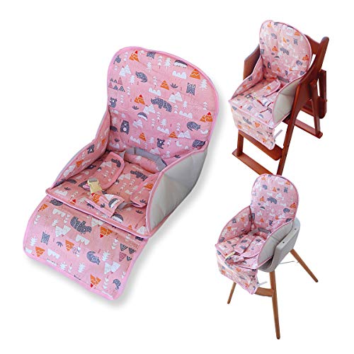 Image of High Chair Pad, High Chair Cushion, Seat Cushion Breathable Pad, Cute Pattern,Comfortable Seat Belt Design, Soft and Comfortable, Baby Sits More Comfortable (Pink Animal Pattern)