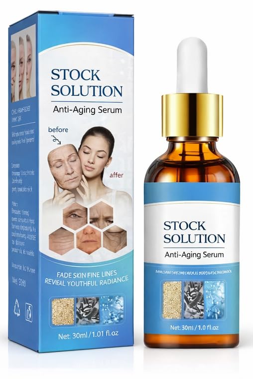 Image of Stock Solution Anti-Aging Serum for Face | Reduces Wrinkles, Fine Lines & Dark Spots | Hydrating & Skin Repair Formula | Youthful Glow | 30ml