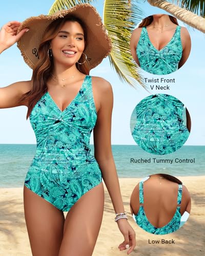 Image of Holipick Women Tummy Control One Piece Swimsuit - Push Up Bathing Suit Full Coverage Slimming Swimwear