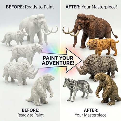 Image of Unscroo DIY 3D Model Painting Kits - Dinosaurs, Ice Age Animals & Unicorns - 3D Printed Art & Craft Hobby Gift for Kids, Teens & Adults - Return Gift Sets (Ice Age Giants (5-Pack))