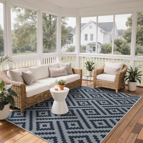 Image of GENIMO Outdoor Rug, Waterproof Plastic Rugs for Patio, 5'x8' Cloud Blue | Outside Larger Modern Carpet Mat for Porch Decor, Deck, Balcony, Camping, RV, Backyard, Picnic, Beach, Reversible, Foldable