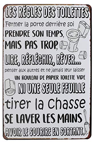Hioni Les Règles des Toilettes Fermer la Porte derrière soi, Pancarte en Métal Panneau Poster Plaque Métallique Slogan Art Décor Vintage Pr Maison Café Pub Cover