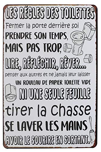 Hioni Les Règles des Toilettes Fermer la Porte derrière soi, Pancarte en Métal Panneau Poster Plaque Métallique Slogan Art Décor Vintage Pr Maison Café Pub