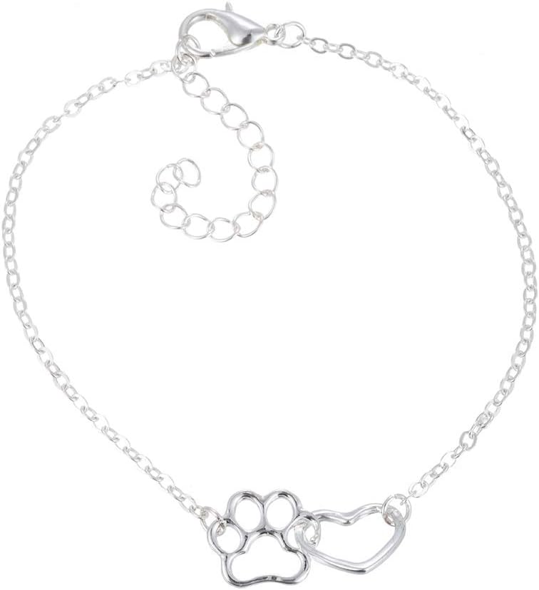 Hollow Interlocking Pet Paw Footprint Bracelets Cute Cat Dog Puppy Love Heart Charm Adjustable Animal Bracelet for Women