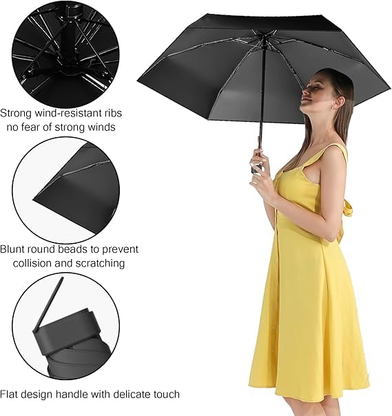 Image of UV Travel Mini Folding Ultra Compact pastel Umbrella with Case, Manual Open 6 Ribs Lightweight Portable, Small Sun & Rain Pocket Umbrella for Men and Women-Use in Rain & Summer