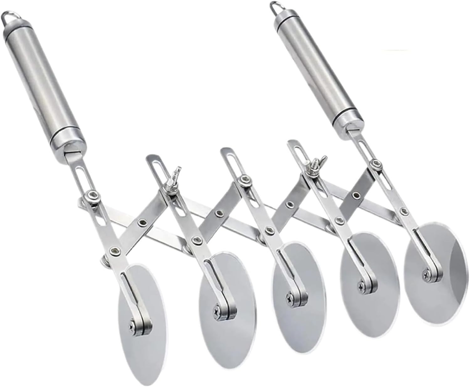 3/5/7 Wheel Pastry Cutter with Handle Stainless Steel Double Cutter Adjustable Pizza Slicer Cookie Divider Dough Cutter Roller(5 Wheels)