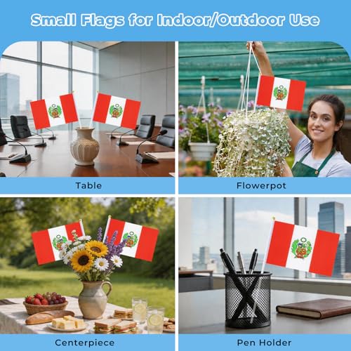 Bandera de Perú de mano mini pack de 12 banderas con mástil ligero texturizado 5