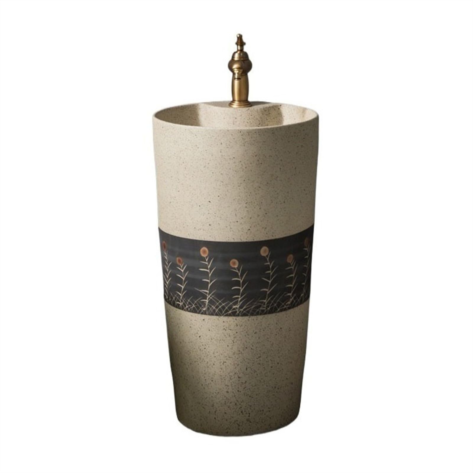 Lavabo de cerámica con columna tallada, fregadero de pie con un solo agujero para grifo, combo de una pieza para interiores y exteriores, talla A, B-One Size