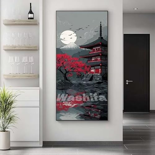 �������G ���{ �i�� �����h��G �L�b�g DIY ��l ���S�Ҍ��� �f�W�^�����G ��h�� �����L�b�g�ɂ��G�� Paint By Numbers �A�N�����y�C���g ���ʉ� �����Ńy�C���g �z�[�� �I�t�B�X���� �M�t�g 25x50 cm, �t���[���Ȃ�