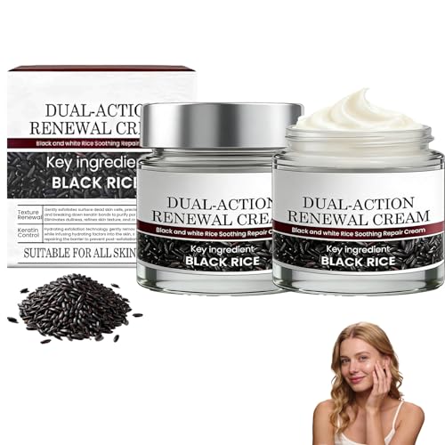 2PCS KeraErase Dual-Action Renewal Creme Professional Soothing Black & White Rice Cream for All Skin Types | Skin Treatment Cream for Exfoliating Anti Aging Serum for Face & Body