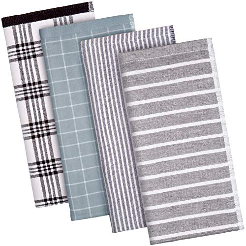 4 Toallas de Cocina Paños de Felpa de tela de Algodón Paño de Cocina para Limpiar Platos Toalla de Té Absorbente a Cuadros y Rayas para Suministros de Cocina Hogar, 14 x 30 Pulgadas