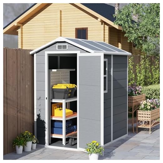 DecHome - Casetta da Giardino in Resina con Pavimento, Porta con Blocco e Finestra 1.3 x 1.8 m colore Grigio