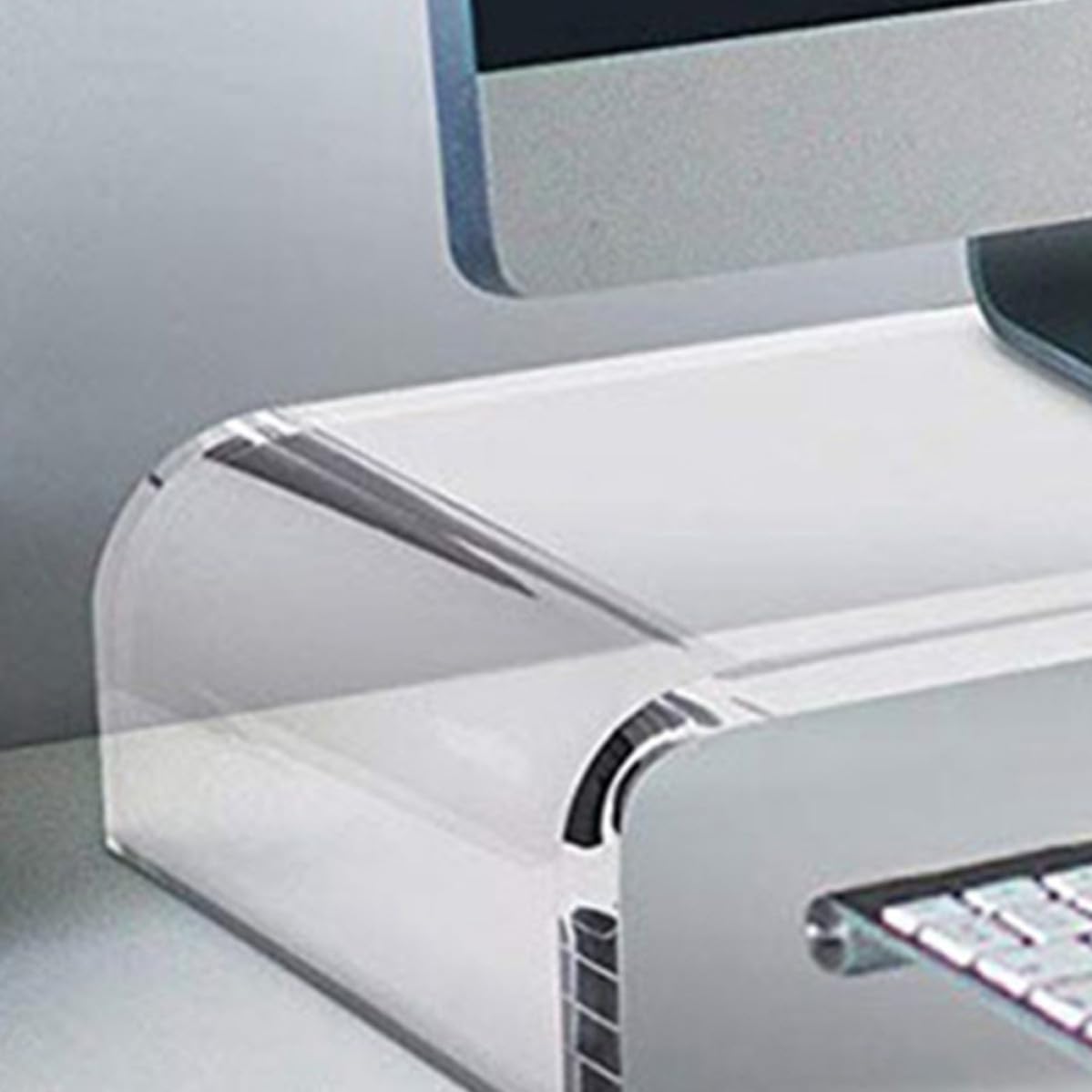 MERRYHAPY Supporto Contemporanea in Trasparente Acrilico Rialzata Base per Monitor Migliorare Efficienza Lavorativa e Organizzare Scrivania Ufficio