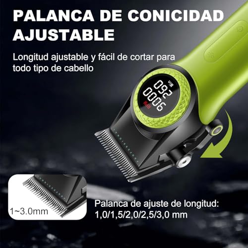 VGR 001 Cortapelos Profesional para Hombre, Inalámbrico Maquina de Cortar Pelo para Barbería, Cuchillas de Cerámica Cortadora de Pelo, 9000 RPM, Pantalla Digital LED, Cuerpo de Metal, Verde - imagen 3