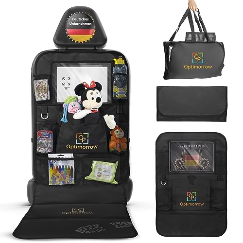 optimorrow Premium Set - Auto Oganizer Autositztasche mit integrierter Bodenmatte (separierbar) - 9 geräumige Fächer - 12-Zoll Ipad/Tablet-Fenster - Wasserfest Pkw-Kfz-Rückenlehnentasche