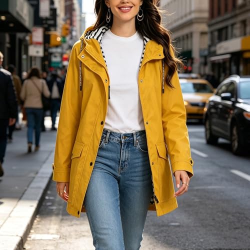 Chaqueta impermeable mujer estilo gabardina con capucha ligera 3