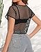 Womens Sheer Mesh Top Fishnet T Shirts Short Sleeve See Through Casual Crop Tops(Black,S)