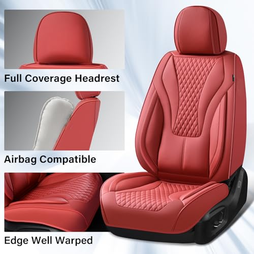 Image of Coverado Red Nappa Leather Car Seat Covers Front Seats ,Waterproof Car Seat Protector & Cushion, Universal Fit for Most Cars